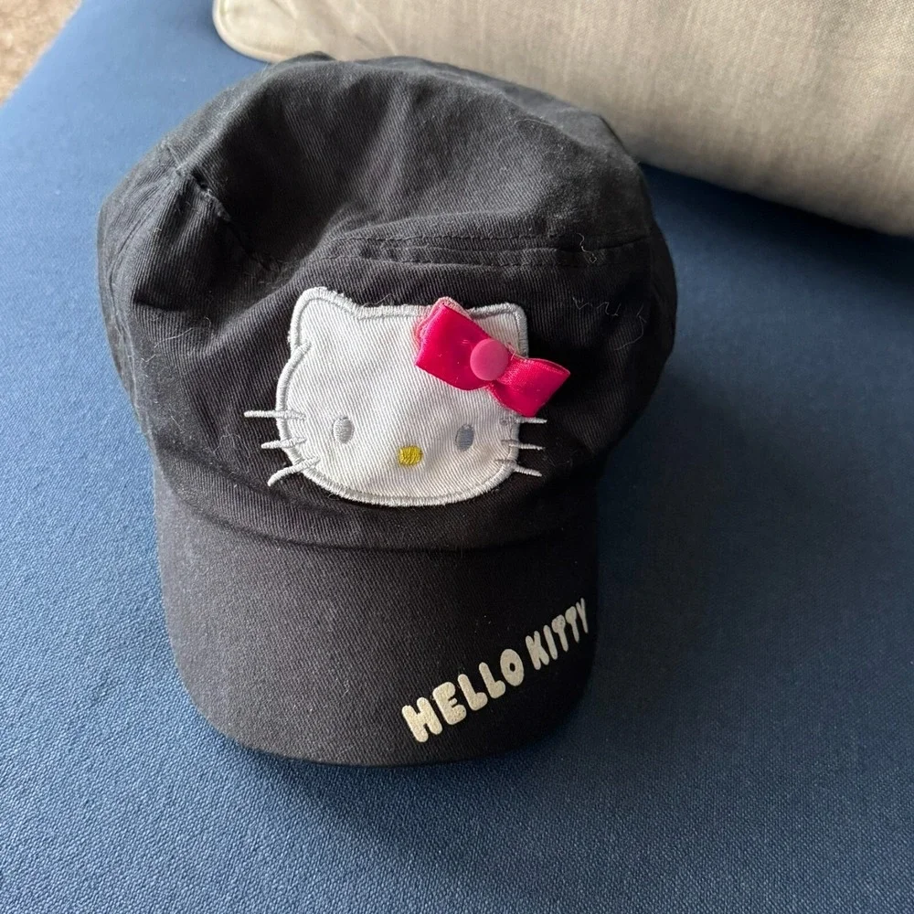 Hello‎ Kitty Sanrio Yourth Girl Hat Black Elastic Adjustable Army Cap Style